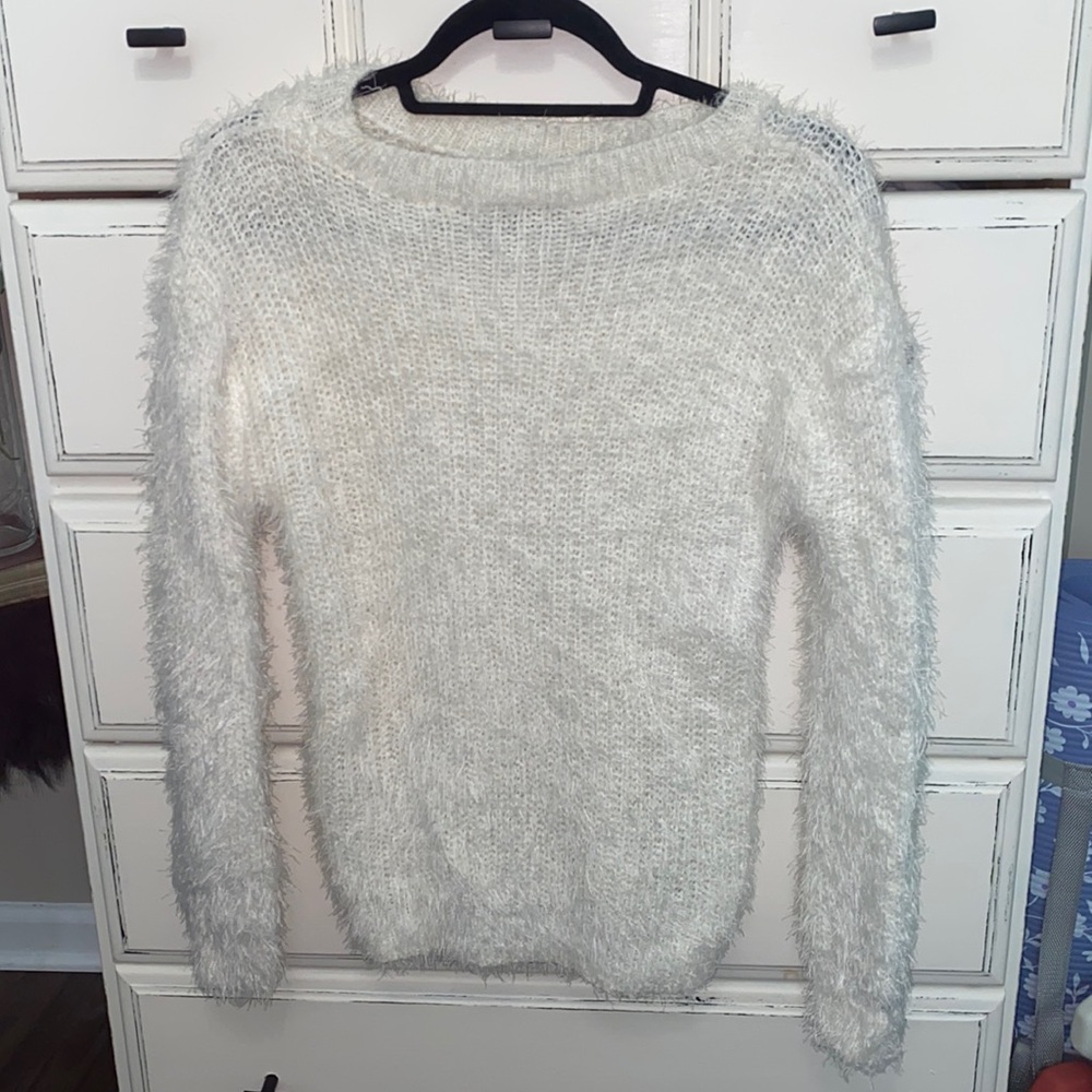 White fuzzy sweater